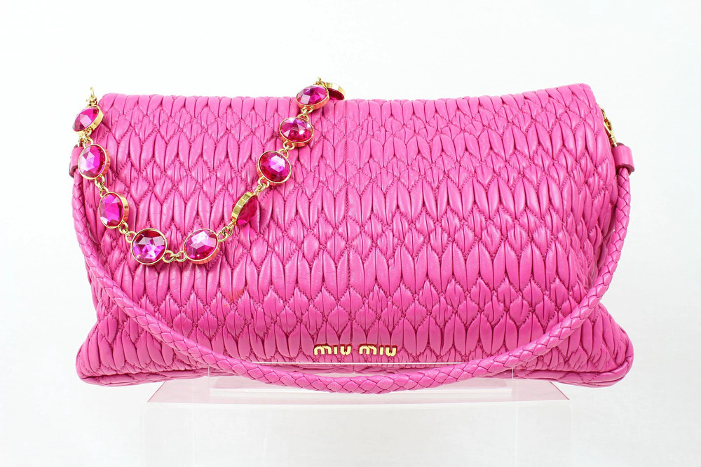 Miu Miu Clutch Leather Bag Crystal Black